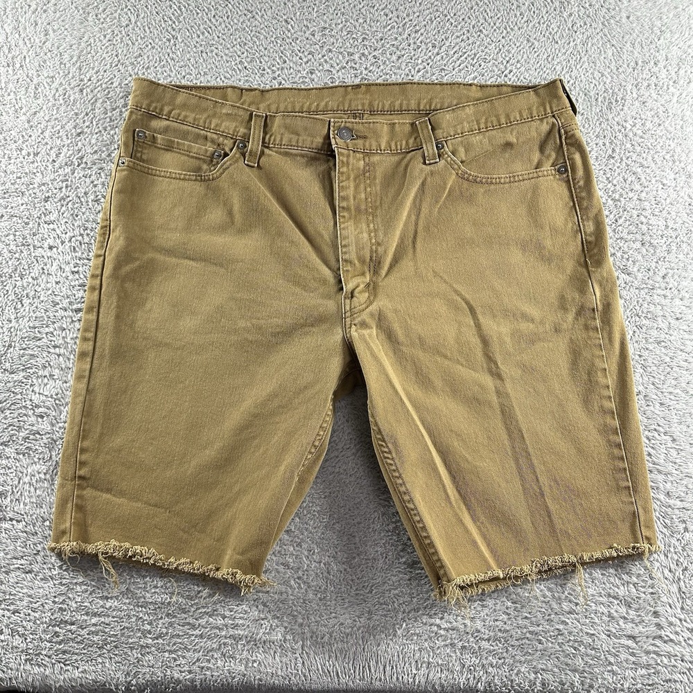 Levi Shorts Mens 40 Brown‎ Khaki Denim Jorts 511 Stretch Raw Hem Cut Off 10"